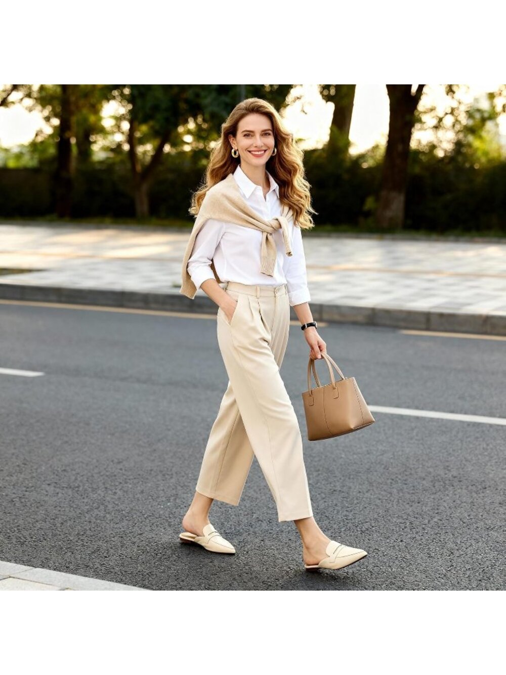 Women's Mules Light Beige Slingback Flats Pointed Toe Backless Loafers Shoes - Picture 3 of 6